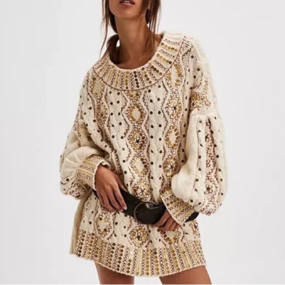 Free people cable embellished sweater